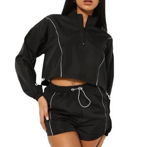 OEM Front Zipper Crop Windbreaker Shorts Set Custom Logo Windproof Tracksuits <b>Women</b> 2 Piece Track <b>jacket</b> and short set 2026 - Product Image 4