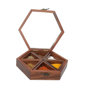 Porte-épices de luxe en gros Organisateur fait à la main en bois couvercle en verre boîte en bois polyvalente stockage des aliments aux herbes - Product Image 1