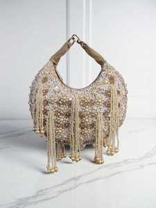 กระเป๋าคลัทช์ลูกปัดหนังนิ่มทำมือพร้อมฝาปักและไข่มุกแฟชั่นสำหรับเจ้าสาวงานปาร์ตี้ตอนเย็นใช้จากอินเดีย - Product Image 2