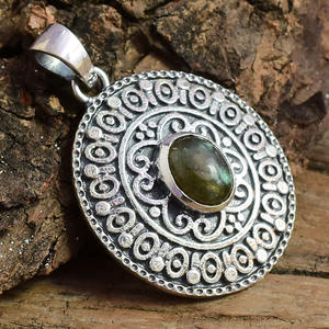 Vente en gros 925 Sterling Silver Labradite Pendentif Naturel Femmes Pierre de Naissance Bijoux de Guérison avec Placage Or - Product Image 1