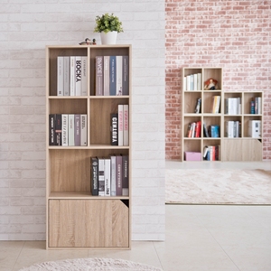 Librería de almacenamiento natural de 4 niveles con puerta - Product Image 4