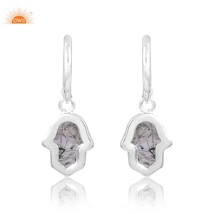 Pendiente colgante de Hamsa de piedras preciosas de rutilo negro Natural de Plata de Ley 925 de alta calidad para fabricante de joyería de mujer - Product Image 2
