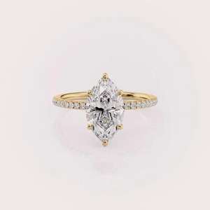 แหวนหมั้นเพชรทรงมาร์คีส์เพาะเลี้ยงในห้องปฏิบัติการ ประดับเพชรแบบพาเว่ ทอง 9 กะรัต สีเหลือง / ขาว / โรสโกลด์ รับผลิตแบบ OEM ODM - Product Image 6