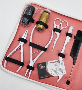 Kit d'outils d'extension de cheveux en acier inoxydable blanc Micro link avec crochet boucle perles d'extension de cheveux avec boîte fils C aiguilles - Product Image 4