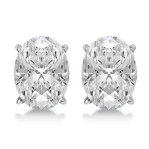 Boucles d'oreilles clous en or blanc 14 carats avec diamant ovale, sertissage en panier à 4 griffes - Product Image 2