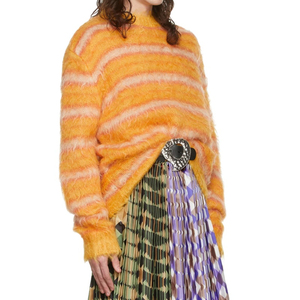 Colores personalizados tamaño invierno sólido botón moda cuello diseño Logo frente mujeres Mohair suéter calidad superior transpirable - Product Image 1