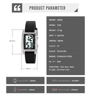 Jam Tangan Digital Sport Murah dan Tahan Lama dari Guangdong SKMEI untuk Pria dan Wanita, Pasangan, Tahan Air 5ATM, LED, Tali Silikon Persegi