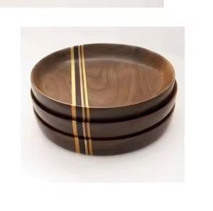 Plateau de service en bois naturel Aliments sûrs avec poignée en cuir de conception unique pour le petit déjeuner Dîner Cuisine Café Snacks Plateau de service - Product Image 2