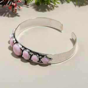 หอยสังข์อัญมณีสีชมพูธรรมชาติกำไลข้อมือสำหรับผู้หญิง925สีเงินสเตอลิงเครื่องประดับงานแต่งงานเจ้าสาวสีเงินเม็กซิกัน Navajo - Product Image 4