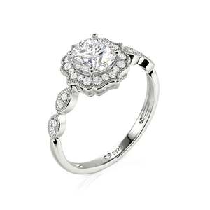 Jeulia Vintage Halo Round Cut Rhodium Plated Sterling <b>Silver</b> <b>Statement</b> <b>Ring</b> - Product Image 2