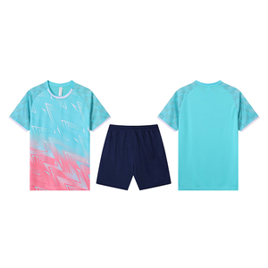 浅蓝色足球足球制服传热印花编号100% 聚酯抗菌俱乐部运动服 - Product Image 5