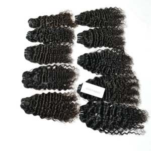 Extensions de tissage bouclées en cheveux humains indiens vierges, doublement étirés, couleur noire, cuticules alignées, vente en gros - Product Image 2