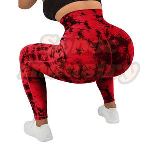 Mallas de yoga rojas para mujer, mallas de yoga para entrenamiento de glúteos con estilo Tie & Dye para Atlético - Product Image 5