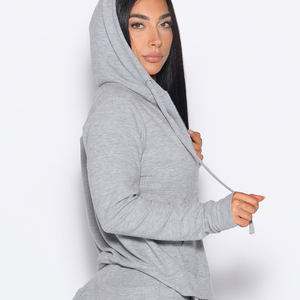 Wholesale Custom <b>Light</b> Grey Full Zip Women's Sweat Hoodie Anti-Wrinkle Breathable Hoodies For Woman Workout Women Zip Up Hoodie - Product Image 2