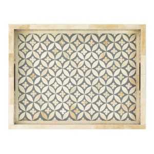 Bandeja de lujo árabe hecha a mano con incrustaciones de hueso Noor Al Qamar y madre de perla para Ramadán, Eid y estilo interior del hogar - Product Image 4