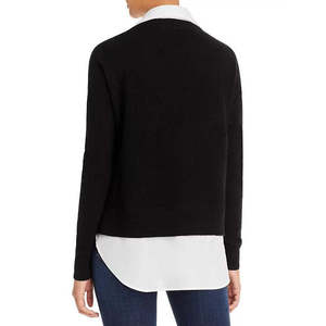 Maglione in Cashmere Vintage Aqua per Donna, Stampa a Righe, Traspirante e Confortevole, Orlo a Camicia Stratificato per l'Inverno - Product Image 6