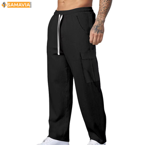 men's mid weight Knit Polyester Pants Casual <b>Trousers</b> with Canvas Fabric <b>Elastic</b> <b>Waist</b> Comfortable Fit Tradable Daily Bottomwear - Product Image 3