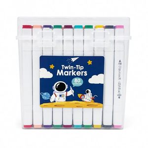 80/168 Colors Twin Tip Markers Double Ended Drawing <b>Pens</b> <b>White</b> Barrel Set Clear Plastic Carrier Case UV Printing Art Class 1 - Product Image 1