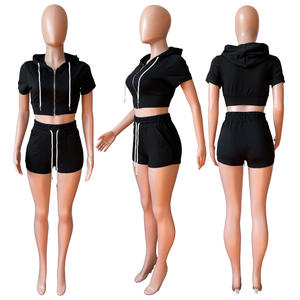 Ensemble 2 pièces pour femmes, haut court à capuche zippé uni personnalisé 2025, ensembles sexy à taille haute, survêtements de sport, broderie, vêtements pour femmes - Product Image 3