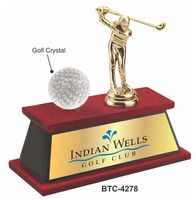 Trophée de golf élégant en verre cristal, poli, gravé en relief, découpé et imprimé, durable, idéal pour les événements et compétitions de golf