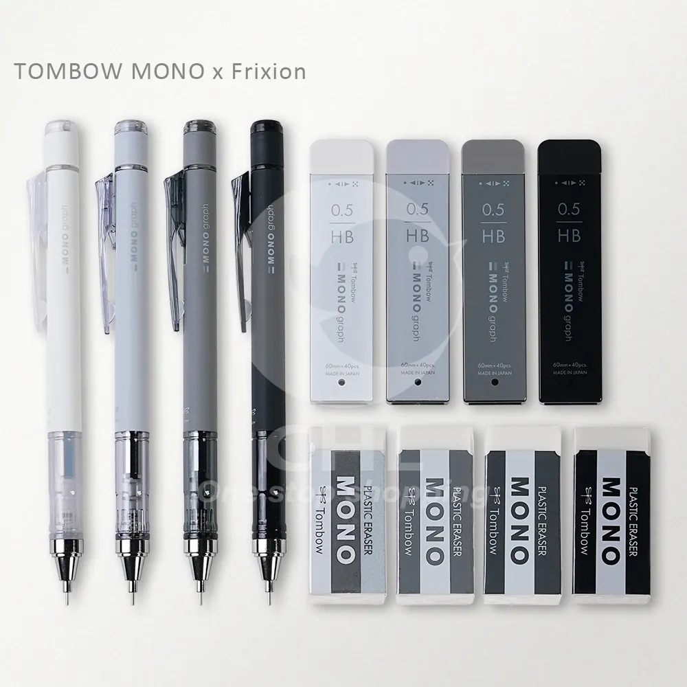 TombowMONO Limited Edition Gray Black White Simple Series 0.5mm Mechanical Pencil Eraser HB refill Office Learning Stationery