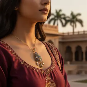 Pendentif de luxe pour femme en saphir et diamant, plaqué or, or rose et or blanc, bijoux vintage religieux chrétiens - Product Image 3