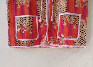 Chaqueta acolchada con estampado de tigre indio Vintage hecha a mano, nuevo estilo bohemio, Chaleco de corte corto, mangas a rayas, tejido informal de invierno - Product Image 3