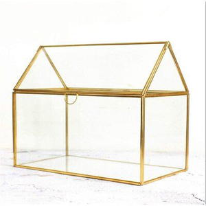 Cheapest Price Best Quality Glass <b>Geometric</b> Shaped <b>Terrarium</b> Clear Glass Brass Frame Gold Finished for Tabletop Decorations - Product Image 5