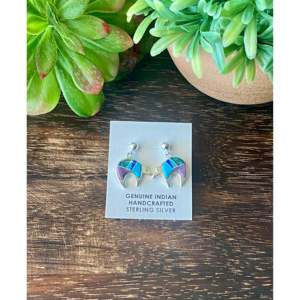 Pendientes Colgantes de Oso Navajo Hechos a Mano con Incrustaciones de Piedras Múltiples y Plata de Ley, Diseño de Ópalo con Patrón Animal, Ideales para Regalo - Product Image 1