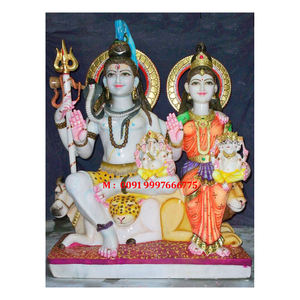 Statue de Shiv Pariwar en marbre blanc, position assise avec les mains sur les genoux, pour temple et décoration intérieure, au meilleur prix. - Product Image 1