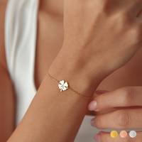 Pulsera Unisex Minimalista de Plata de Ley 925 con Baño de Oro Vermeil, Diseño de Trébol de 4 Hojas, Cadena Fina Personalizada