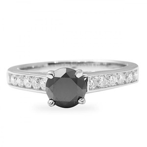 Anillo de compromiso de diamante negro con ajuste de punta de corte redondo, anillo de compromiso solitario de oro blanco de 14K para mujer, precio de anillo de diamante negro - Product Image 1