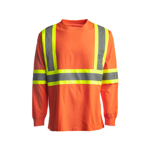 2026 Customizable Hi Vis Long Sleeve Shirt for Men 100% Cotton Breathable <b>Reflective</b> <b>Top</b> with Customizable Logo - Product Image 1