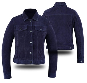 เสื้อเบลเซอร์หนังแกะแบบกระดุมสองแถวสำหรับผู้หญิง สีเขียวไหม หนังกลับ ย้อมสีพื้น ลายเรียบ กันลม ปิดกระดุม ฤดูใบไม้ร่วง ฤดูหนาว - Product Image 3