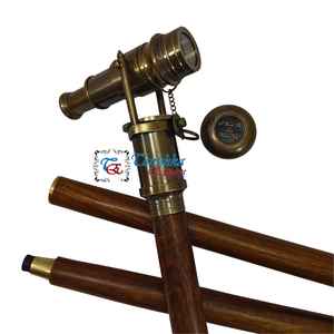 Canne de marche pliable en bois brun faite à la main avec poignée télescopique plaquée laiton de haute qualité, style antique, cadeau idéal pour les personnes âgées - Product Image 1