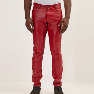 <b>Men</b> Casual Customized Color Genuine <b>Leather</b> Breathable Eco-Friendly Mid Waist Stretch Bodycon <b>Trousers</b> Pockets Customizable - Product Image 1