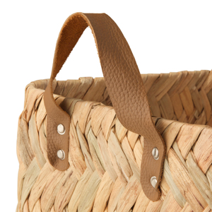 Cesta de almacenamiento Rectangular de jacinto de agua, juego de manijas de cuero, organización de baño para sala de estar, cestas de lavandería tejidas de algas marinas - Product Image 4