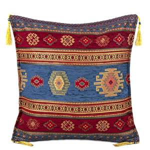 45x45 cm Desenli Kilim Minder No 1 cojín geométrico cuadrado rojo azul portátil hecho yute de lana para decoración de estar para Navidad - Product Image 1