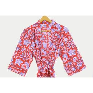 Kimono de algodón con estampado a mano para mujer, ropa de talla grande con mangas transpirables y cinturón - Product Image 5