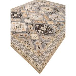 Erbe AKWL-13023 Grey & <b>Black</b> Hand Knotted Wool <b>Rug</b> Geometric Pattern Rectangle Living Room Carpet with Plush Pile Height - Product Image 2