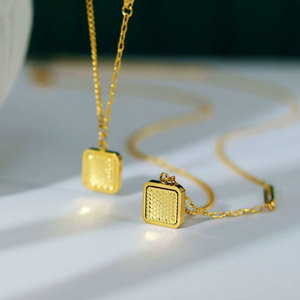 Collar de Joyería con Colgante Cuadrado de Panal de Abeja, Chapado en Oro de 18k, Acero Inoxidable 316L, Resistente al Agua y al Deslustre, para Mujer - Product Image 5