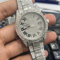 Montre à quartz en acier inoxydable 40 mm, cadran romain entièrement serti de diamants Moissanite VVS1 20 mm, affichage de la date, écologique, nouveau cadeau de luxe