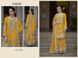 ชุดไหมจีนแท้ปักลายลำดับและพิมพ์ดิจิตอลด้วยชุด Palazzo และ dupatta - Product Image 3