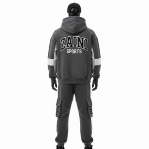 Conjunto Deportivo para Hombre, Tejido de Felpa Premium de Alta Densidad (320 GSM), Sensación Suave, Color Gris con Paneles Blancos, con Capucha, Talla Grande - Product Image 2