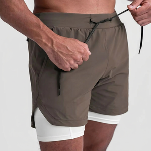 Shorts double couche pour hommes, respirants, avec cordon de serrage, vêtements de sport actifs, short de sport d'été avec doublure, taille personnalisée disponible - Product Image 1