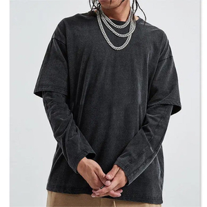 Trending Style High Quality100 % Custom Logo Streetwear Precio de fabricante Camiseta de manga larga de doble capa de gran tamaño Hombres - Product Image 6