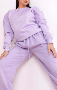 Conjunto de chándal y sudadera con cuello redondo para mujer de 2 piezas lila de alta calidad, conjunto de chándal transpirable con capucha y pantalones de chándal para mujer - Product Image 6