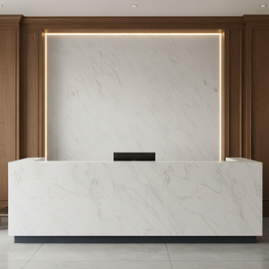 OEM Grande dalle de quartz blanc Calacatta moderne et brillant Dessus de table de comptoir en quartz coupe premium durable pour la maison et les commerces - Product Image 1