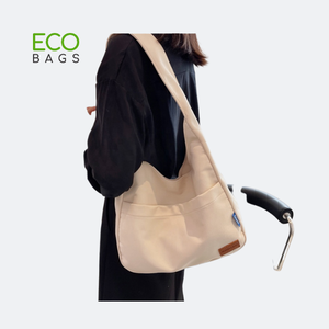 Entrega rápida Niñas Tote Bolso de compras Moda Natural Sólido Hombro Sling Supermercado Bolsa de lona de algodón - Product Image 5