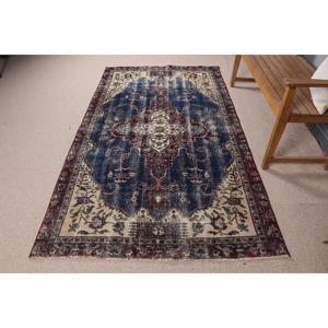 Alfombra Vintage de 4.2x7.6 pies (128x233 cm), Alfombra Turca Azul con Diseño Floral - Product Image 3